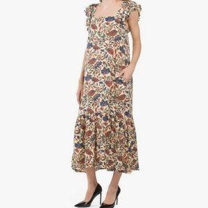 House of Harlow 1960 Floral Flutter Sleeve Sister Print Long Dress Womens Size M